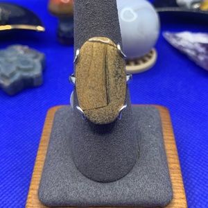 Excellent Picture Jasper Wood-Grained Ring! .925 Sterling Overlay, Size 8.75